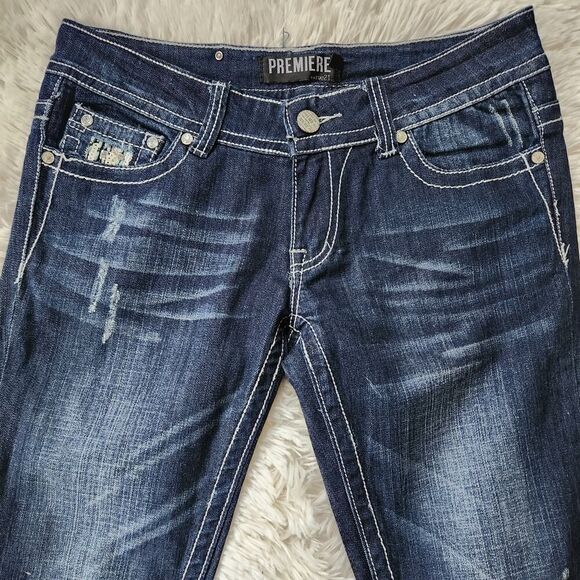 Premiere Rue 21 Denim Jeans Dark Stone Wash Sequin Rhinestones - Picture 2 of 13